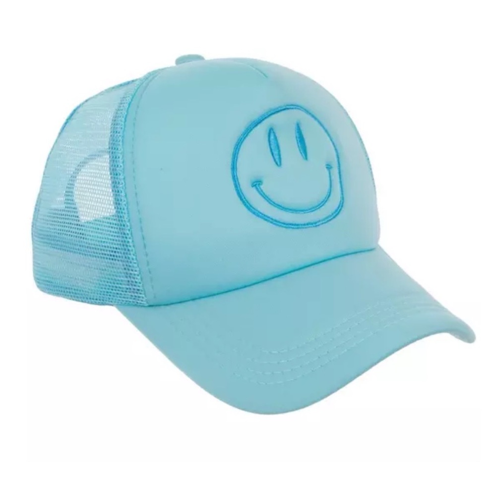 SMILEY Face Light Blue Adjustable Snapback Trucker Hat NWT